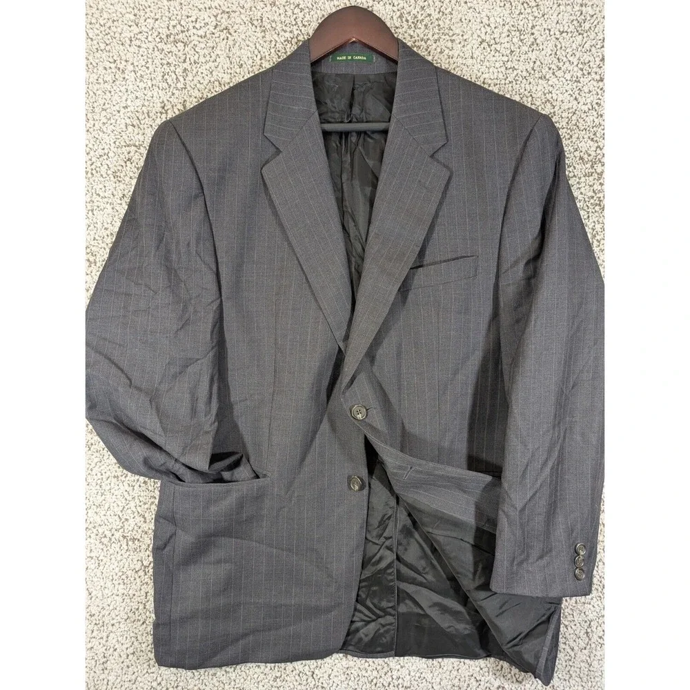 LRL Ralph Lauren Sport Coat Mens 42R Grey Striped 1990s‎ Virgin Wool Blazer Vtg